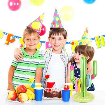 UNIME Inflatable Cactus Ring Toss Game Set Target Toss Floating Swimming Ring Toss Includes Inflatable Cactus,4 Color Inflatable Rings for Fiesta Party Accessories Hawaiian Pool Beach Party Decoration Supplies