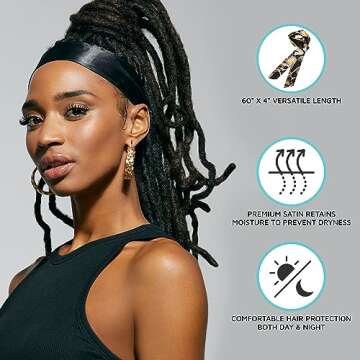 KISS COLORS & CARE Silky Satin Edge Scarf, Black - Sleek satin helps lay down edges, Designed For Moisture Retention, Frizz Prevention, Ultra Breathable & Versatile For Everyday Hair Care Maintenance