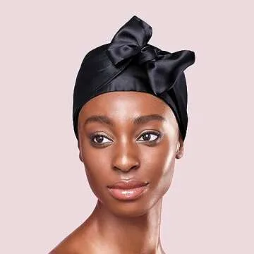 KISS COLORS & CARE Silky Satin Edge Scarf, Black - Sleek satin helps lay down edges, Designed For Moisture Retention, Frizz Prevention, Ultra Breathable & Versatile For Everyday Hair Care Maintenance