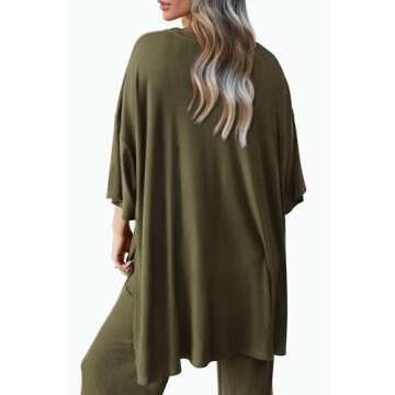 PRETTYGARDEN Women's 2 Piece Outfits Casual Short Sleeve Pullover Tops and Wide Leg Pants Lounge Sets Tracksuits (Army Green,X-Large)