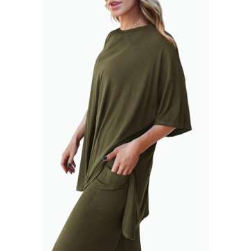 PRETTYGARDEN Women's 2 Piece Outfits Casual Short Sleeve Pullover Tops and Wide Leg Pants Lounge Sets Tracksuits (Army Green,X-Large)