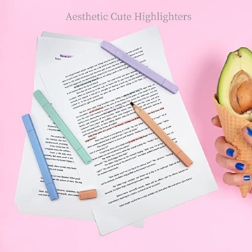 Konket 12Pcs Aesthetic Pastel Highlighters for No Bleed