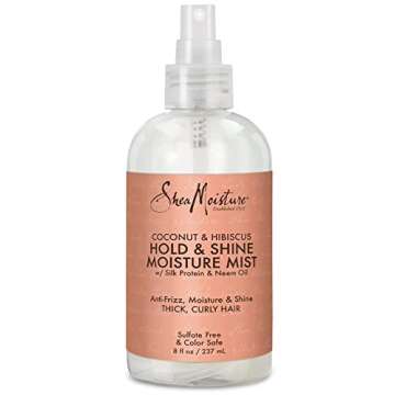 Shea Moisture Coconut Hibiscus Hold & Shine Daily Moisture Mist w/Silk protein & Neem Oil 8 oz, Thick, Curly Hair, Sulfate Free & Color Safe, Pack of 2