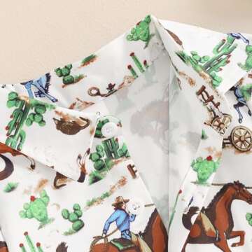 Rarjuiey Newborn Western Baby Boy Outfits Country Cow Shirt Romper Short Sleeve Button Down Bodysuit Cowboy Summer Clothes Green 6-12 Months