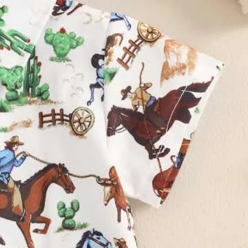 Rarjuiey Newborn Western Baby Boy Outfits Country Cow Shirt Romper Short Sleeve Button Down Bodysuit Cowboy Summer Clothes Green 6-12 Months