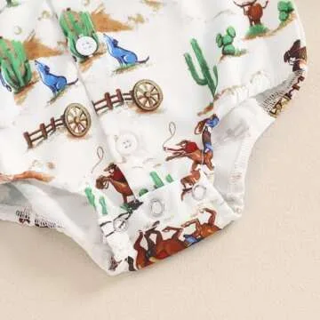 Rarjuiey Newborn Western Baby Boy Outfits Country Cow Shirt Romper Short Sleeve Button Down Bodysuit Cowboy Summer Clothes Green 6-12 Months