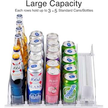 Drink Organizer for Fridge, Self-Pushing Soda Can Dispenser for Refrigerator, Pantry/Kitchen Organizer with Width Adjustable Smart Beverage Pusher, 12oz to 20oz Holds up to 15 Cans (38cm/3Rows)