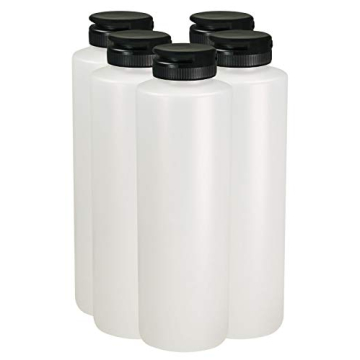 Pinnacle Mercantile Condiment Squeeze Bottles with Flip Top Hinged Black Cap 16 oz Set of 5 (Perfect...