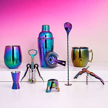 Blush Mirage Moscow Mule Mug, Iridescent Mule Mug, 16 Ounce Metal Cocktail Glass, Stainless Steel, Rainbow Finish, Set of 1