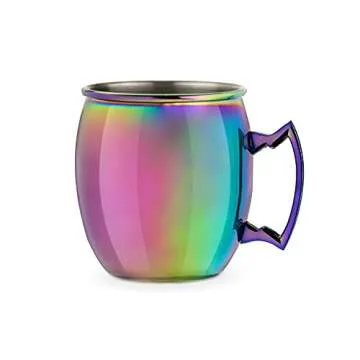 Blush Mirage Moscow Mule Mug, Iridescent Mule Mug, 16 Ounce Metal Cocktail Glass, Stainless Steel, Rainbow Finish, Set of 1