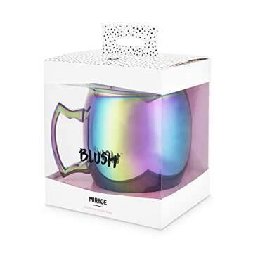 Blush Mirage Moscow Mule Mug, Iridescent Mule Mug, 16 Ounce Metal Cocktail Glass, Stainless Steel, Rainbow Finish, Set of 1