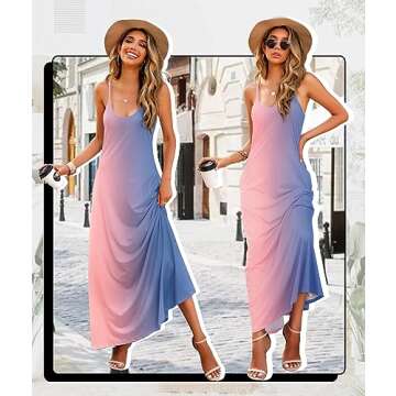 Wolddress Womens 2025 Casual Sleeveless Sundress Plus Size Loose Plain Long Summer Beach Maxi Dress with Pockets Gradient-Babyblue Pink 2X