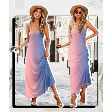 Wolddress Womens 2025 Casual Sleeveless Sundress Plus Size Loose Plain Long Summer Beach Maxi Dress with Pockets Gradient-Babyblue Pink 2X