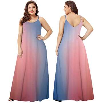 Wolddress Womens 2025 Casual Sleeveless Sundress Plus Size Loose Plain Long Summer Beach Maxi Dress with Pockets Gradient-Babyblue Pink 2X