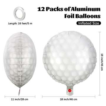 durony 12 Pieces 18 inches Golf Balloons Golf Themed Party Decorations Foil Mylar Golf Ball Balloons...