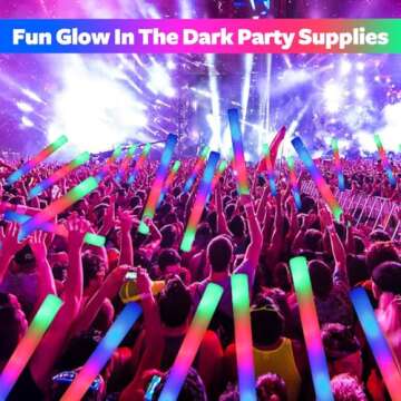 Wellent 200 PCS LED Foam Glow Sticks - Party Favors with Colorful Flashing Modes