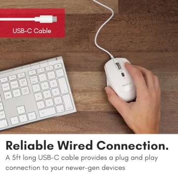 Macally USB C Mouse for Mac - Precise, Comfortable, and Quiet - Wired Type C Mouse for MacBook Pro |Air|PC|iOS|Android - Ambidextrous Body, 4 DPI Modes, & Silent Buttons - Optical Mouse USB C - White