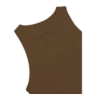 Remidoo Women's Sexy High Neck Sleeveless Bodysuit Backless Leotard Slim Fitted Tank Top Mocha Brown Large