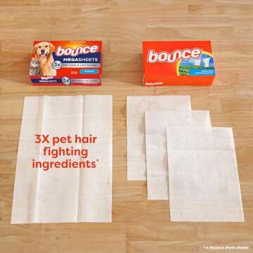 Bounce Pet Hair and Lint Guard Mega Dryer Sheets with 3X Pet Hair Fighters, Fresh Scent, 50 Count