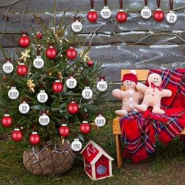Liliful Ball Christmas Ornaments Merry Pattern Xmas Tree Decorations with Buffalo Plaid Bows Hanging...