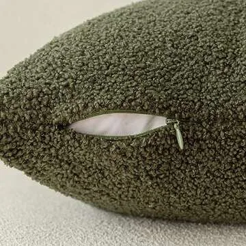 Foindtower Pack of 2, Curly Faux Fur Decorative Throw Pillow Covers Soft Plush Cushion Case with Zipper Cozy Fluffy Boho Pillowcase for Home Living Room Couch Bed Sofa 18 x 18 Inch, Moss Green