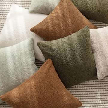 Foindtower Pack of 2, Curly Faux Fur Decorative Throw Pillow Covers Soft Plush Cushion Case with Zipper Cozy Fluffy Boho Pillowcase for Home Living Room Couch Bed Sofa 18 x 18 Inch, Moss Green