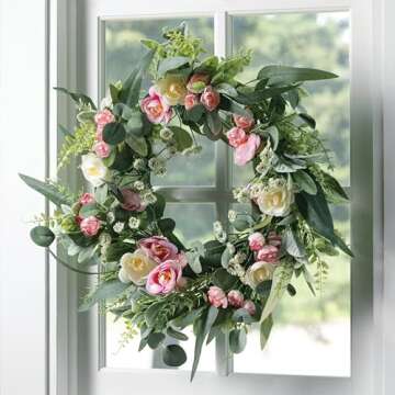 Sullivans 24 Inch Ranunculus Mini Blossom Flower Wreath - Spring Decor