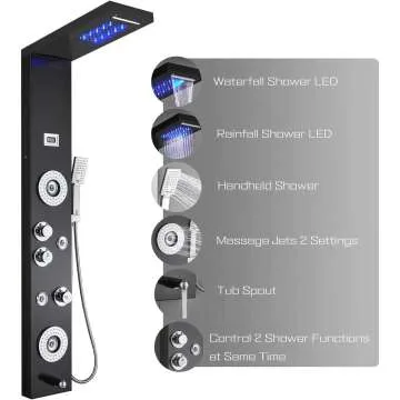Black Stainless Steel LED Shower Panel System