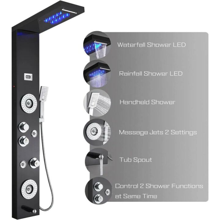 Black Stainless Steel LED Shower Panel System