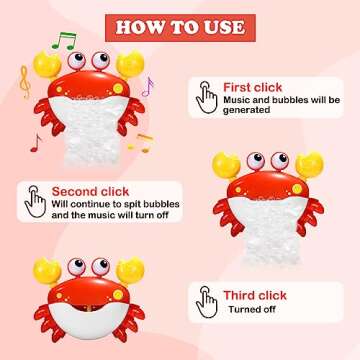 Crab Bubble Machine Bath Toy, Bubble Maker, Plays Children's Songs, for Toddlers 1-3 Years, Battery Operated
