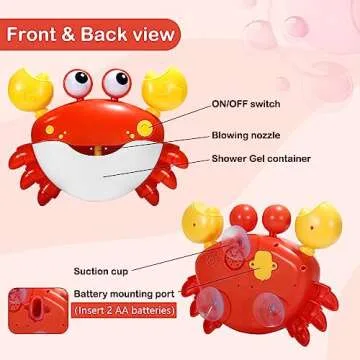 Crab Bubble Machine Bath Toy, Bubble Maker, Plays Children's Songs, for Toddlers 1-3 Years, Battery Operated