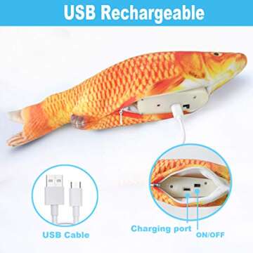 Malier Electric Fish Cat Toys, Realistic Plush Moving Fish Cat Toys, USB Rechargeable Flopping Kitten Toys, Wagging Catnip Toys, Interactive Cat Chew Toys Supplies for Cats Kitten Kitty (Red)