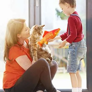 Malier Electric Fish Cat Toys, Realistic Plush Moving Fish Cat Toys, USB Rechargeable Flopping Kitten Toys, Wagging Catnip Toys, Interactive Cat Chew Toys Supplies for Cats Kitten Kitty (Red)