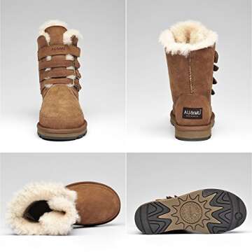 AU&MU Womens Classic Thermal Mid Calf Short Winter Snow Boots Chestnut Size 10
