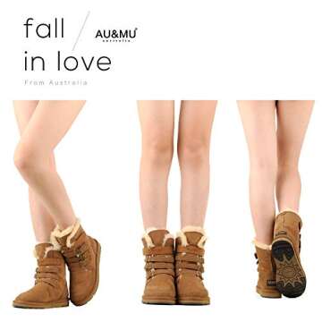 AU&MU Womens Classic Thermal Mid Calf Short Winter Snow Boots Chestnut Size 10