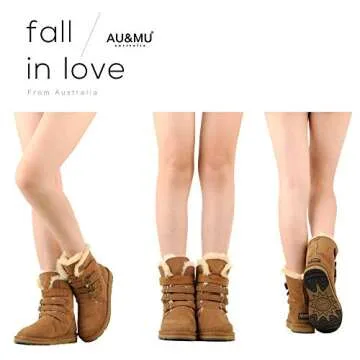 AU&MU Womens Classic Thermal Mid Calf Short Winter Snow Boots Chestnut Size 10