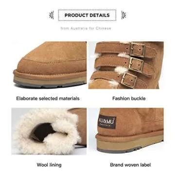 AU&MU Womens Classic Thermal Mid Calf Short Winter Snow Boots Chestnut Size 10