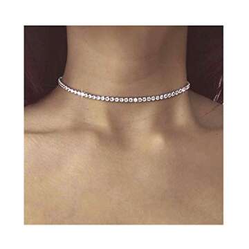 EFTOM Silver Rhinestone Choker Necklace Diamond Tennis Necklaces for Women 1 Row