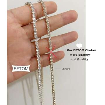 EFTOM Silver Rhinestone Choker Necklace Diamond Tennis Necklaces for Women 1 Row