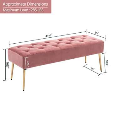 DUHOME Velvet Ottoman Bench with Gold Base for Living Room