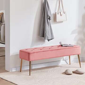 DUHOME Velvet Ottoman Bench with Gold Base for Living Room