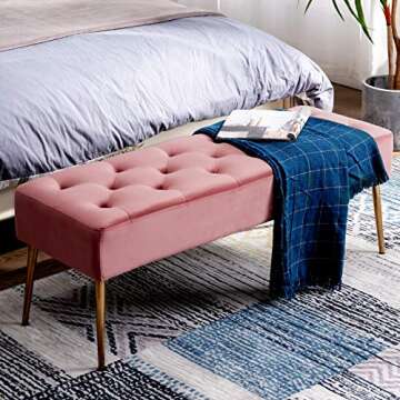 DUHOME Velvet Ottoman Bench with Gold Base for Living Room