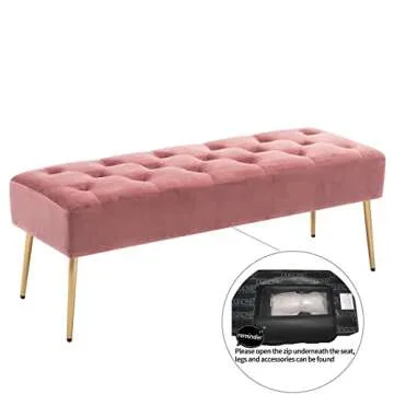 DUHOME Velvet Ottoman Bench with Gold Base for Living Room