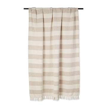 DII Rustic Farmhouse Cotton Cabana Striped Blanket Throw with Fringe, 50 x 60 - Cabana Striped Stone