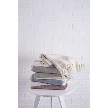 DII Rustic Farmhouse Cotton Cabana Striped Blanket Throw with Fringe, 50 x 60 - Cabana Striped Stone