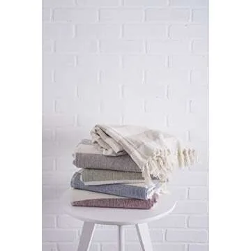 DII Rustic Farmhouse Cotton Cabana Striped Blanket Throw with Fringe, 50 x 60 - Cabana Striped Stone