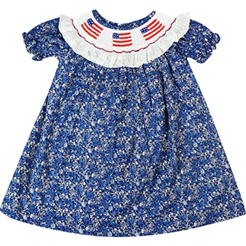 Baby Infant Toddler Little Girls July 4th Independence Memorial Day Patriotic USA Flag Hand Smocked ...