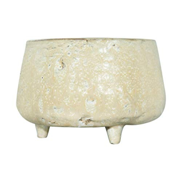 Creative Co-Op Large Stoneware Footed Cream Reactive Glaze Finish (Each one Will Vary) Pots and Planters, Tan