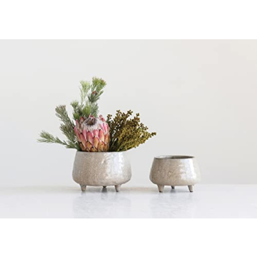 Creative Co-Op Large Stoneware Footed Cream Reactive Glaze Finish (Each one Will Vary) Pots and Planters, Tan