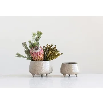 Creative Co-Op Large Stoneware Footed Cream Reactive Glaze Finish (Each one Will Vary) Pots and Planters, Tan